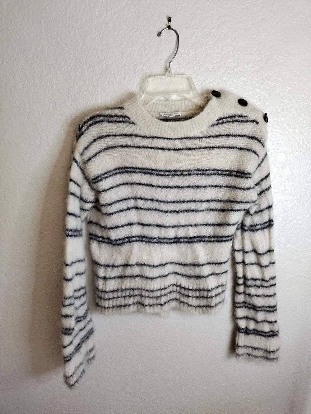 Rebecca Taylor Brushed Knit Monhair Striped Buttoned Shoulder Sweater Size Xs